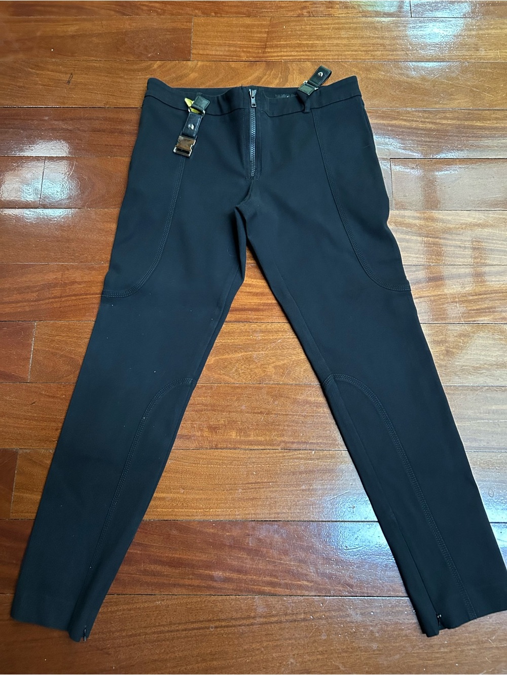 Gucci Black Panelled Skinny Zip Inside Leg Belted Riding Pants Sz. 44